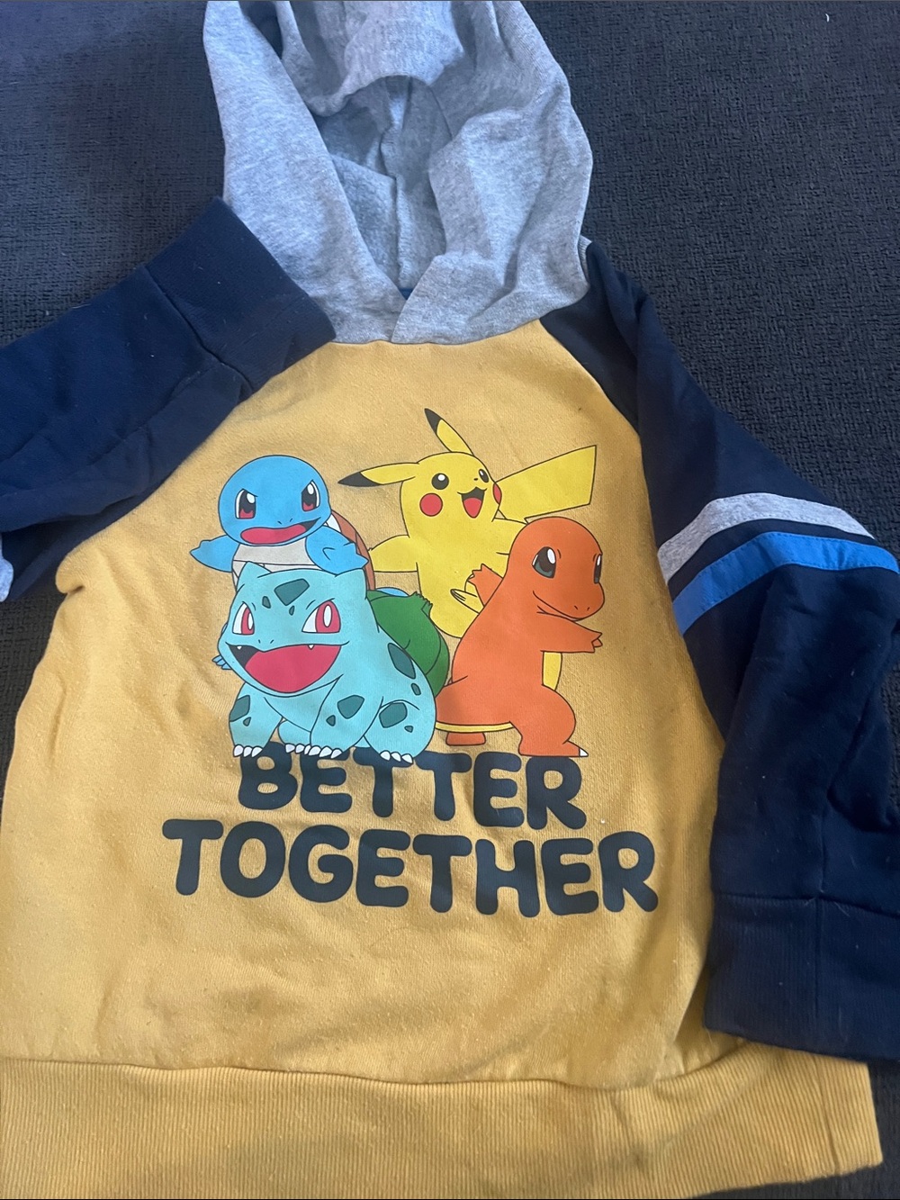 Kids 'Better Together' Pikachu & Friends Hooded Sweatshirt - Mustard & Navy